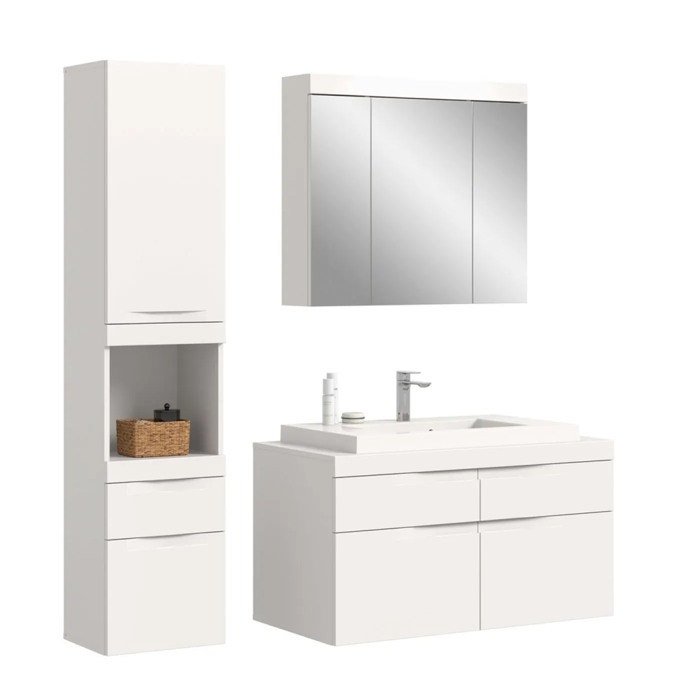 Badezimmer Set Viana 2 | 3-teilig | weiß | inkl. Waschbecken ohne Badaufsatzleuchte