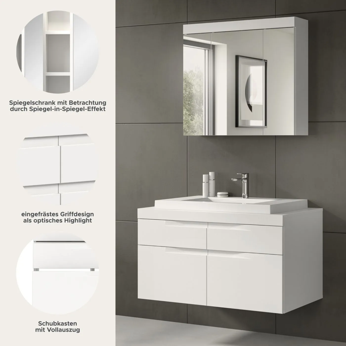 Badezimmer Set Viana | 2-teilig | weiß | inkl. Waschbecken