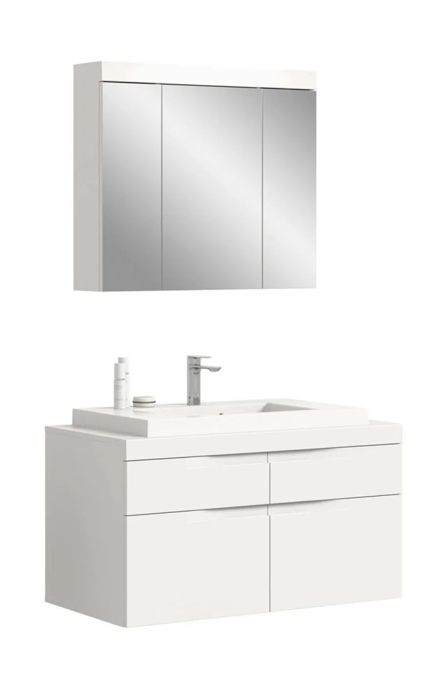 Badezimmer Set Viana | 2-teilig | weiß | inkl. Waschbecken mit Aufsatzleuchte