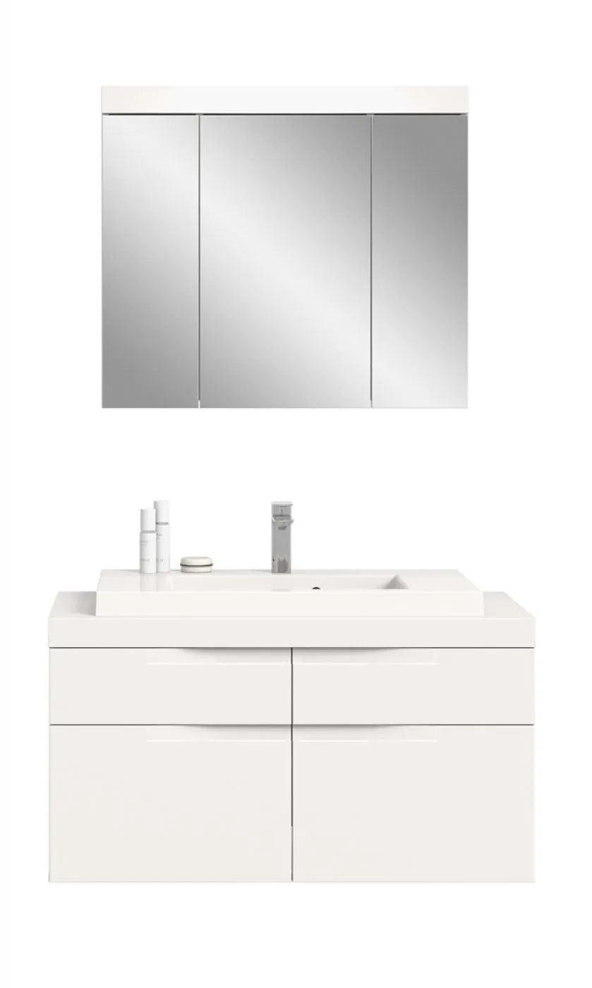 Badezimmer Set Viana | 2-teilig | weiß | inkl. Waschbecken mit Aufsatzleuchte