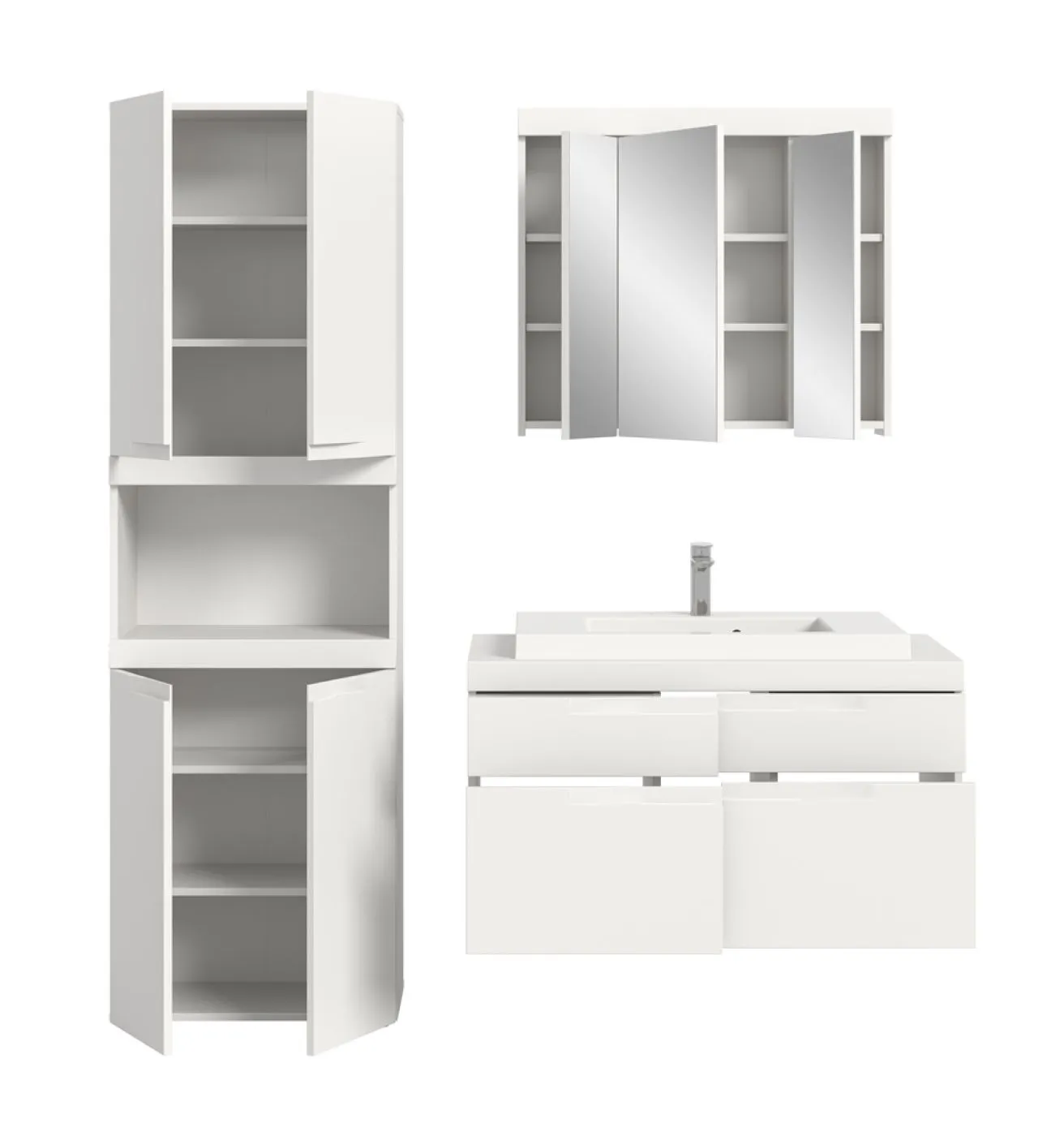 Badezimmer Set Viana 3 | 3-teilig | weiß | inkl. Waschbecken mit Badaufsatzleuchte