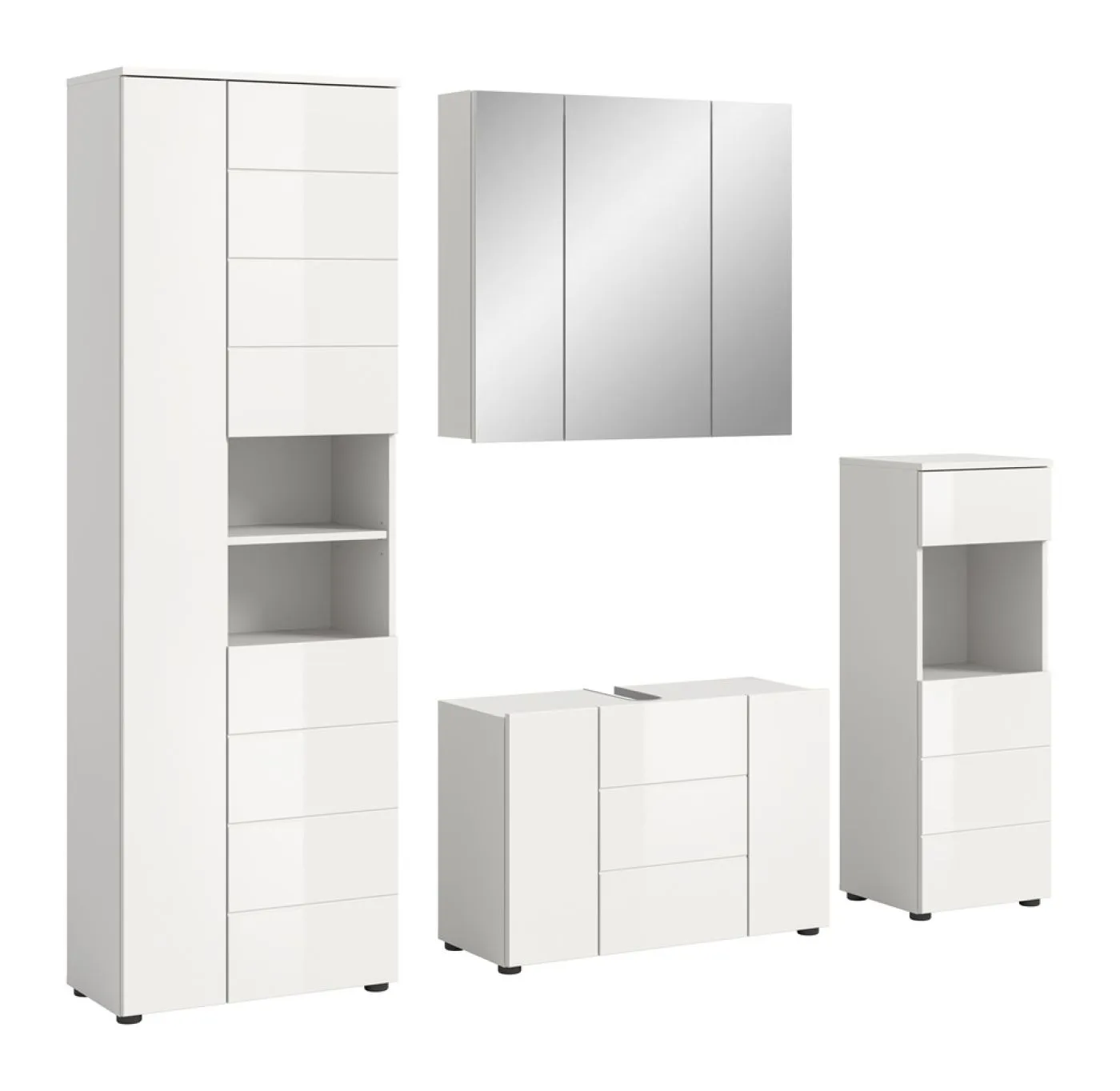 Badezimmer-Set Vira 1 | 4-teilig | weiß / weiß Hochglanz