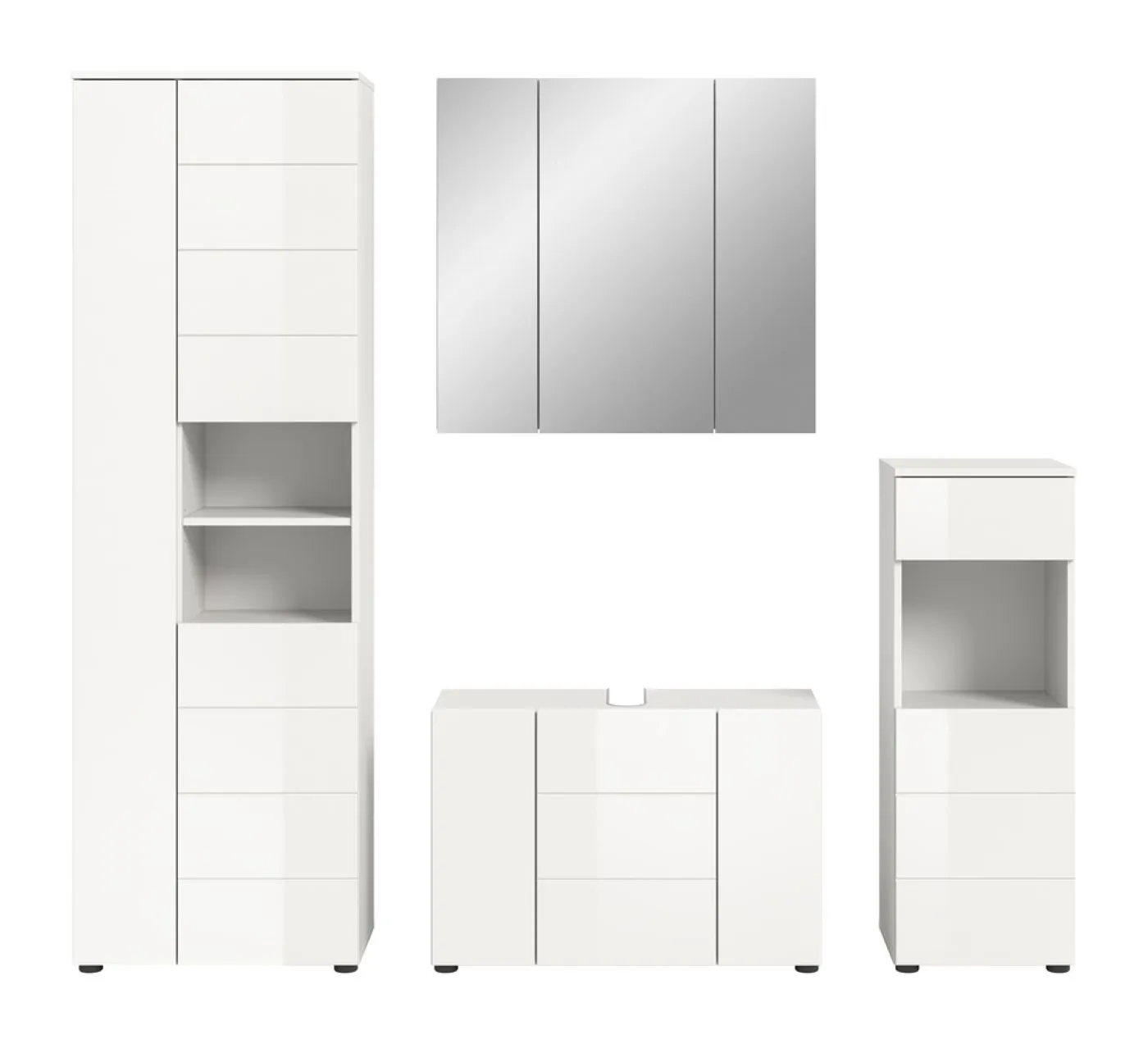 Badezimmer-Set Vira 1 | 4-teilig | weiß / weiß Hochglanz | optional LED Beleuchtung