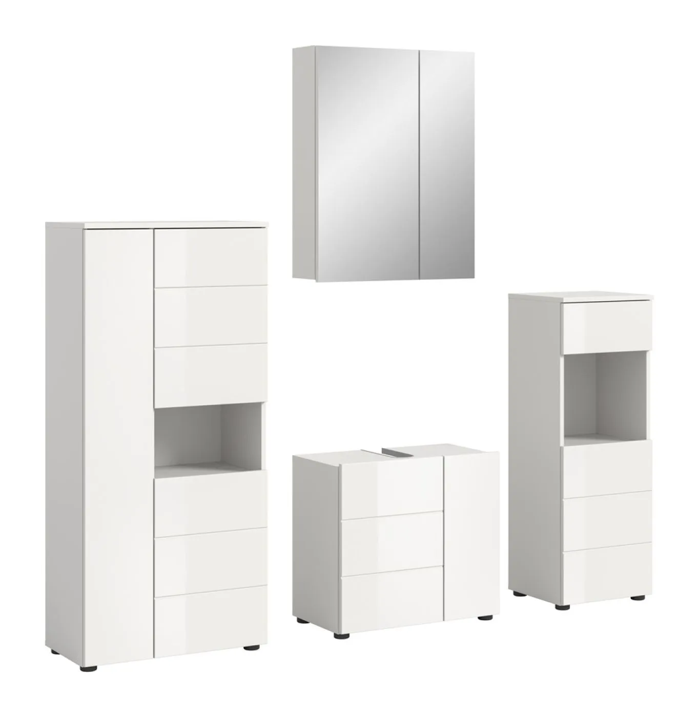 Badezimmer-Set Vira 2 | 4-teilig | weiß / weiß Hochglanz | optional LED Beleuchtung