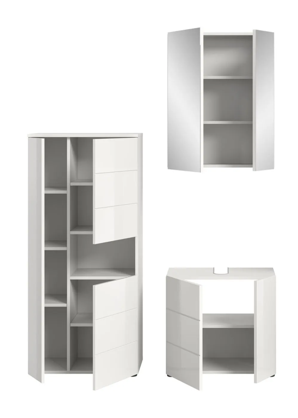 Badezimmer-Set Vira | 3-teilig | weiß / weiß Hochglanz | mit Aufzatzleuchte 2