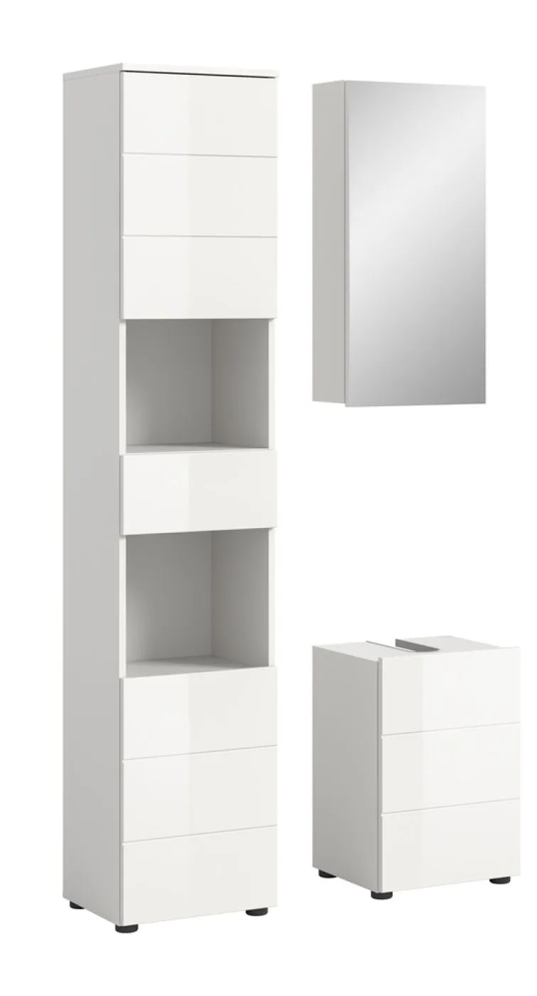 Badezimmer-Set Vira | 3-teilig | weiß / weiß Hochglanz | mit Aufzatzleuchte