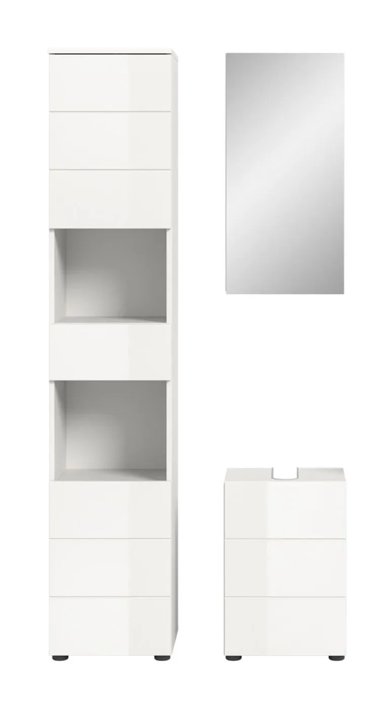 Badezimmer-Set Vira | 3-teilig | weiß / weiß Hochglanz | optional LED Beleuchtung