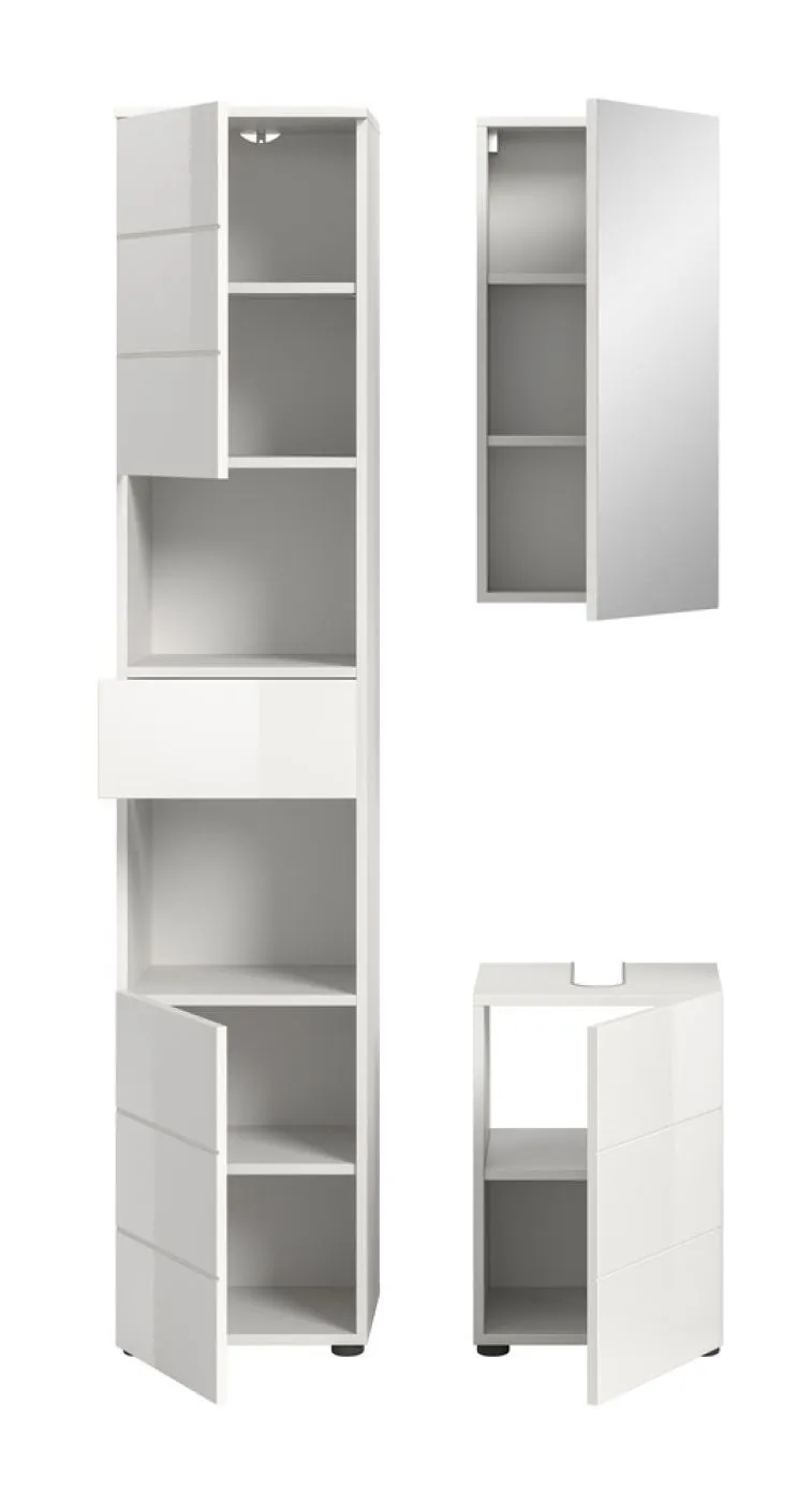 Badezimmer-Set Vira | 3-teilig | weiß / weiß Hochglanz | optional LED Beleuchtung