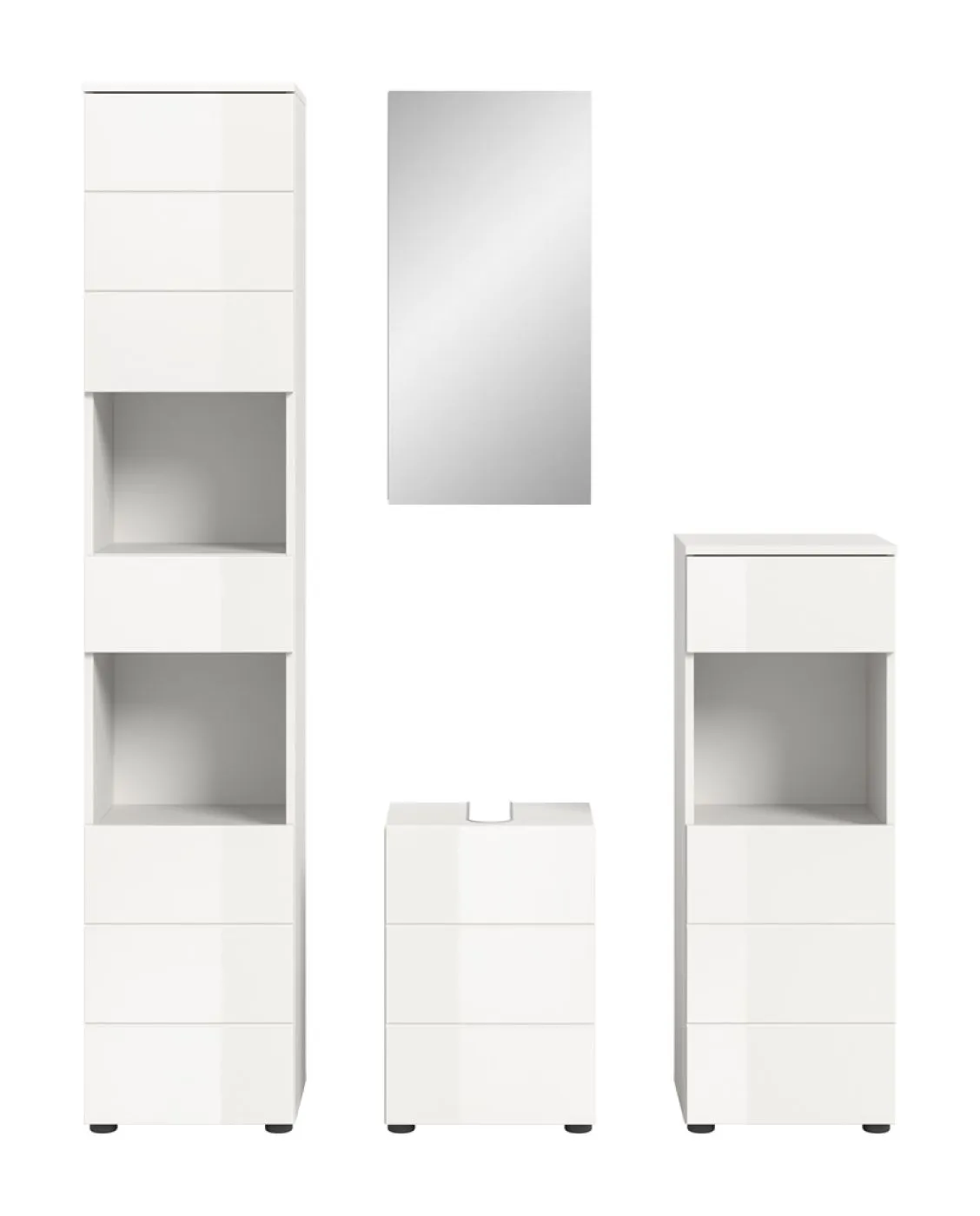 Badezimmer-Set Vira | 4-teilig | weiß / weiß Hochglanz