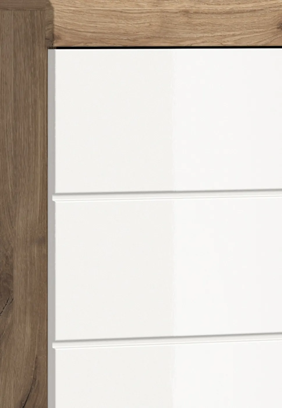 Badezimmer-Set Wave | weiß Hochglanz / Nox Oak | 2-teilig | mit Aufsatzleuchte