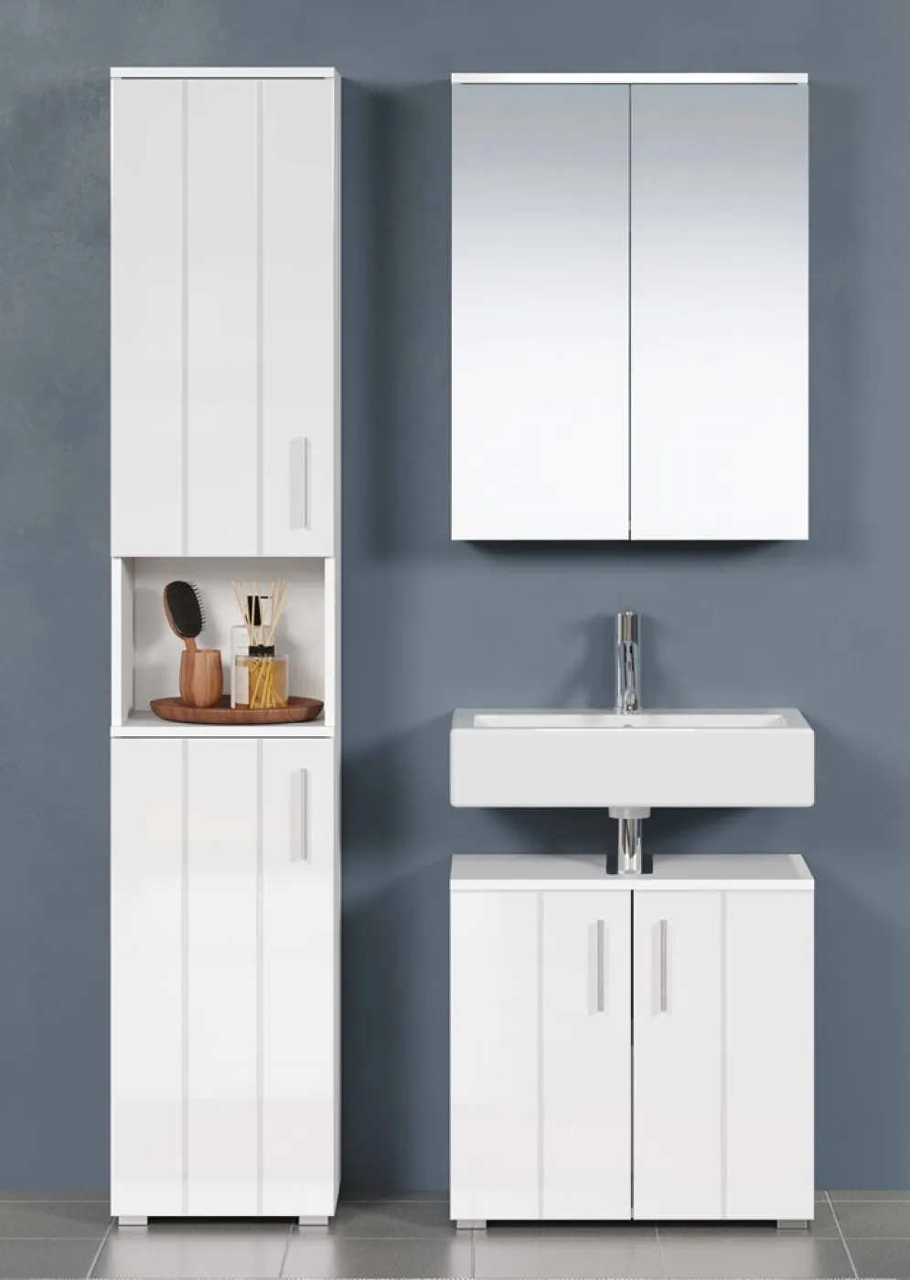 Badezimmer-Set Wons | weiß Hochglanz | 3-teilig mit Beleuchtung
