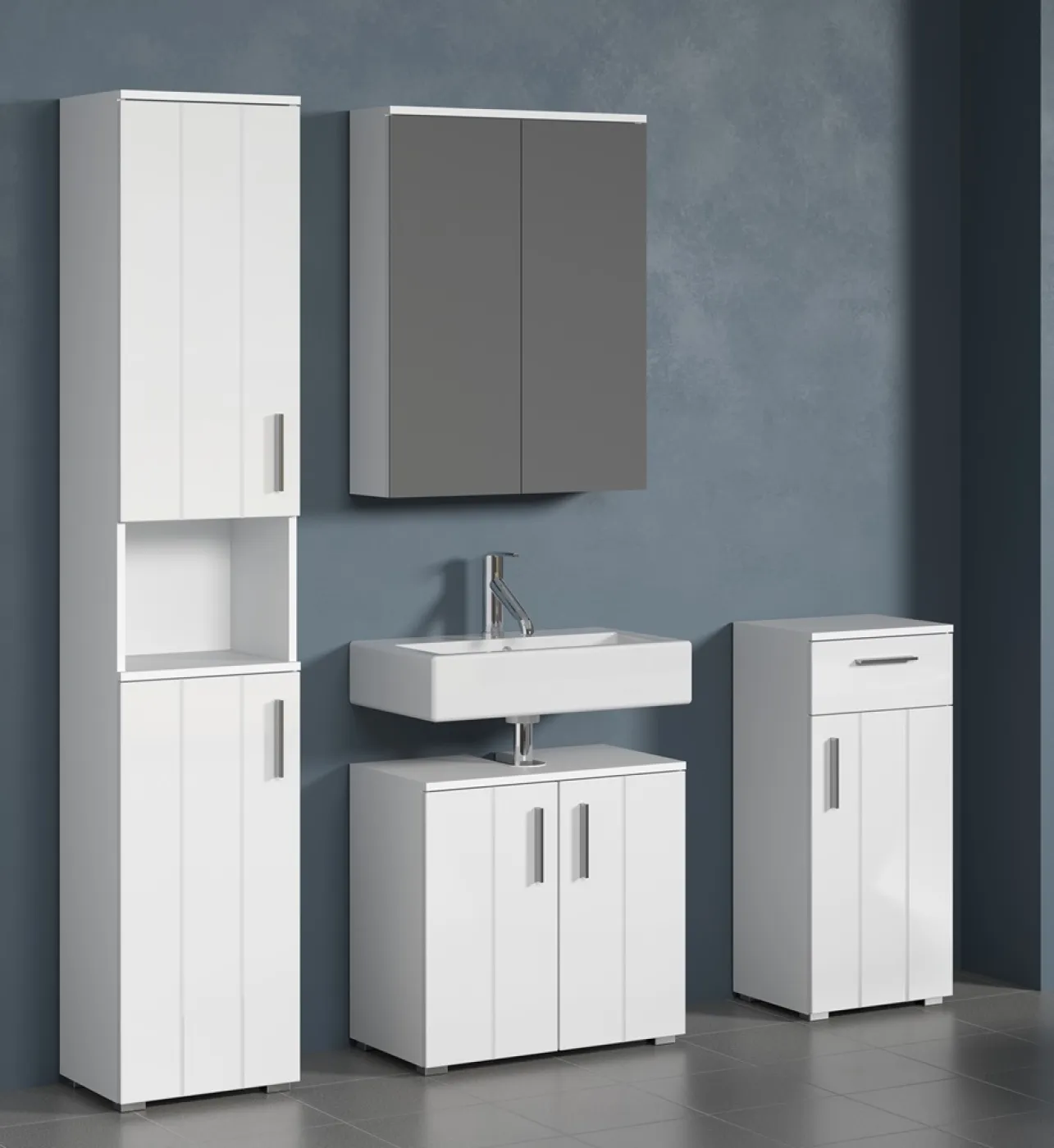 Badezimmer-Set Wons | weiß Hochglanz | 4-teilig ohne Beleuchtung