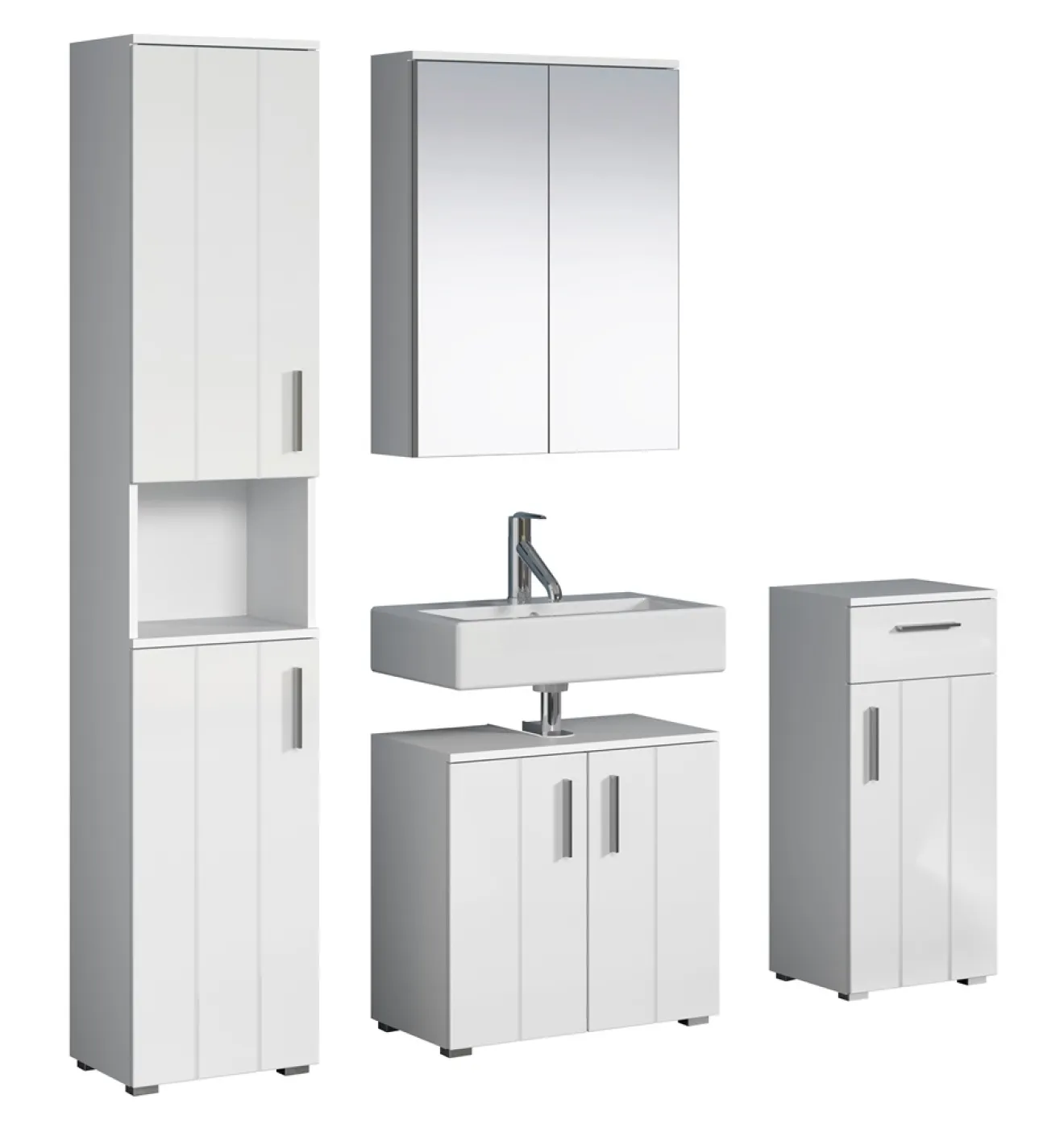 Badezimmer-Set Wons | weiß Hochglanz | 4-teilig ohne Beleuchtung