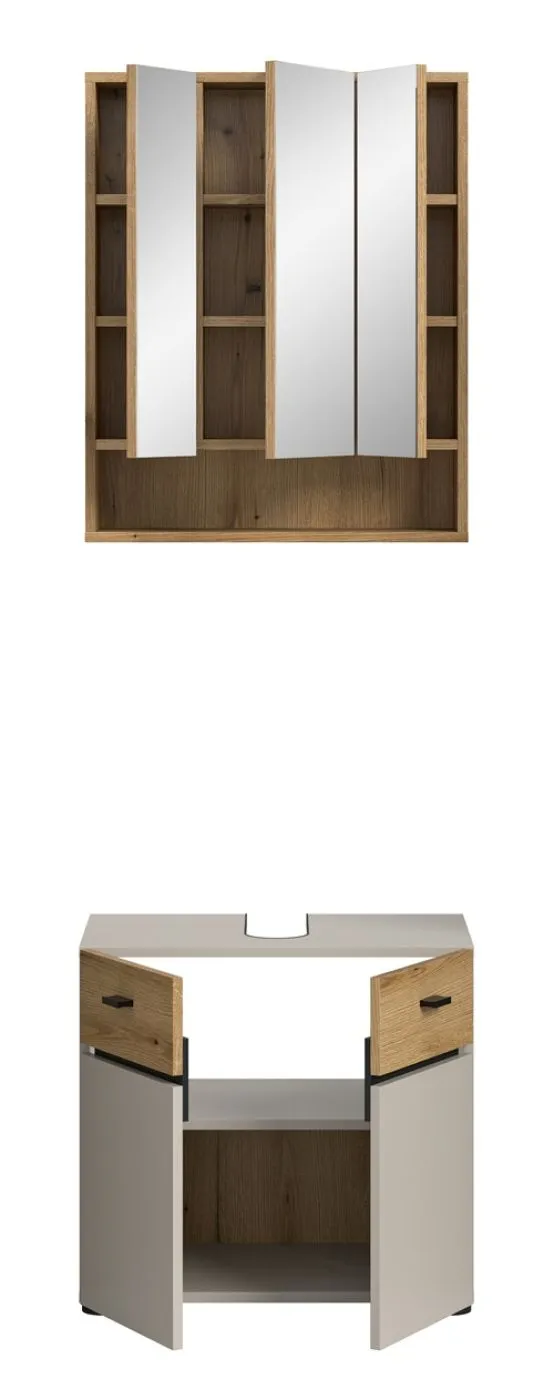 Badkombination Bad Set Aqua | 2-teilig | Kaschmir / Evoke Oak mit Aufsatzleuchte
