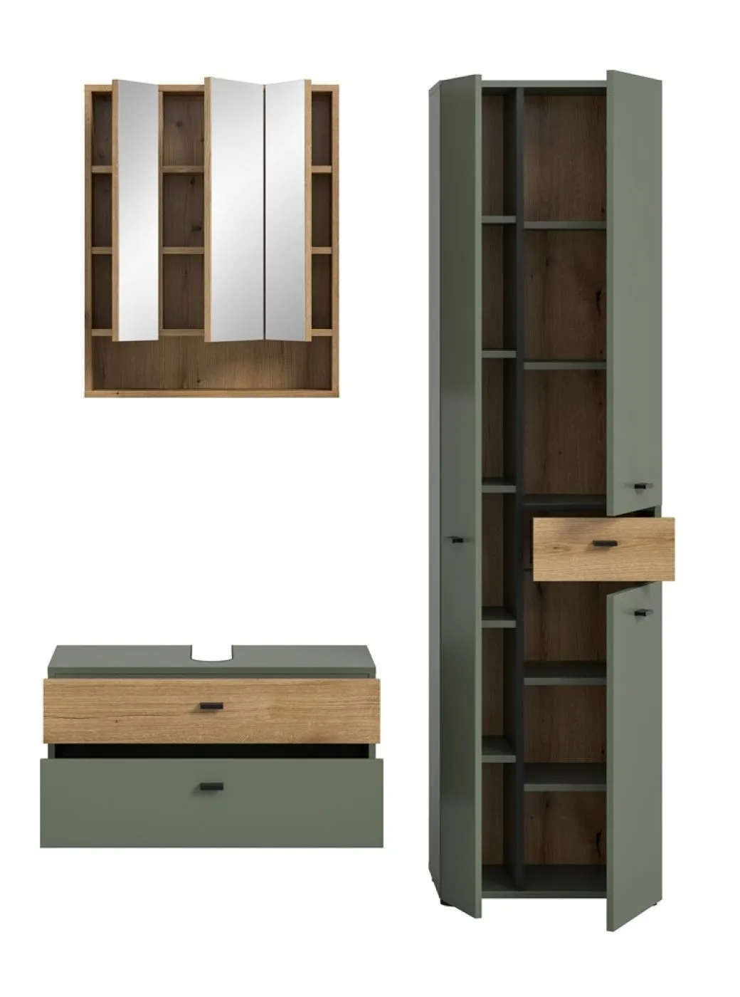 Badkombination Bad Set Aqua | 3-teilig | Sage Green / Evoke Oak ohne