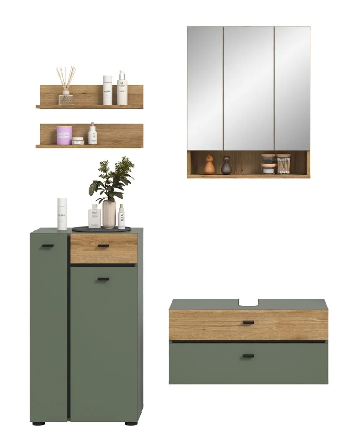 Badkombination Bad Set Aqua | 4-teilig | Sage Green / Evoke Oak