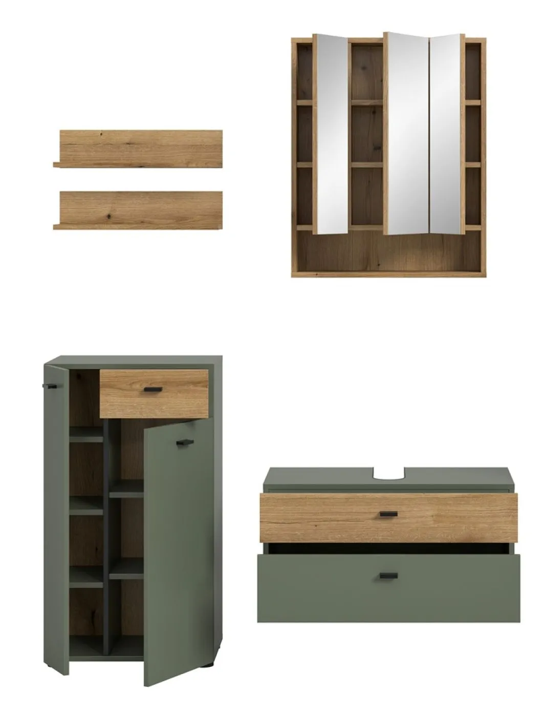 Badkombination Bad Set Aqua | 4-teilig | Sage Green / Evoke Oak ohne