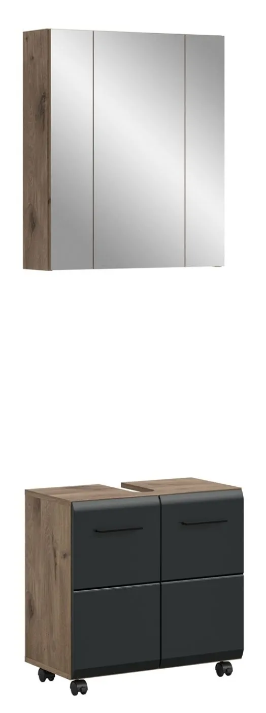 Badkombination Bad Set Ice auf Rollen | 2-teilig | Nox Oak / schwarz
