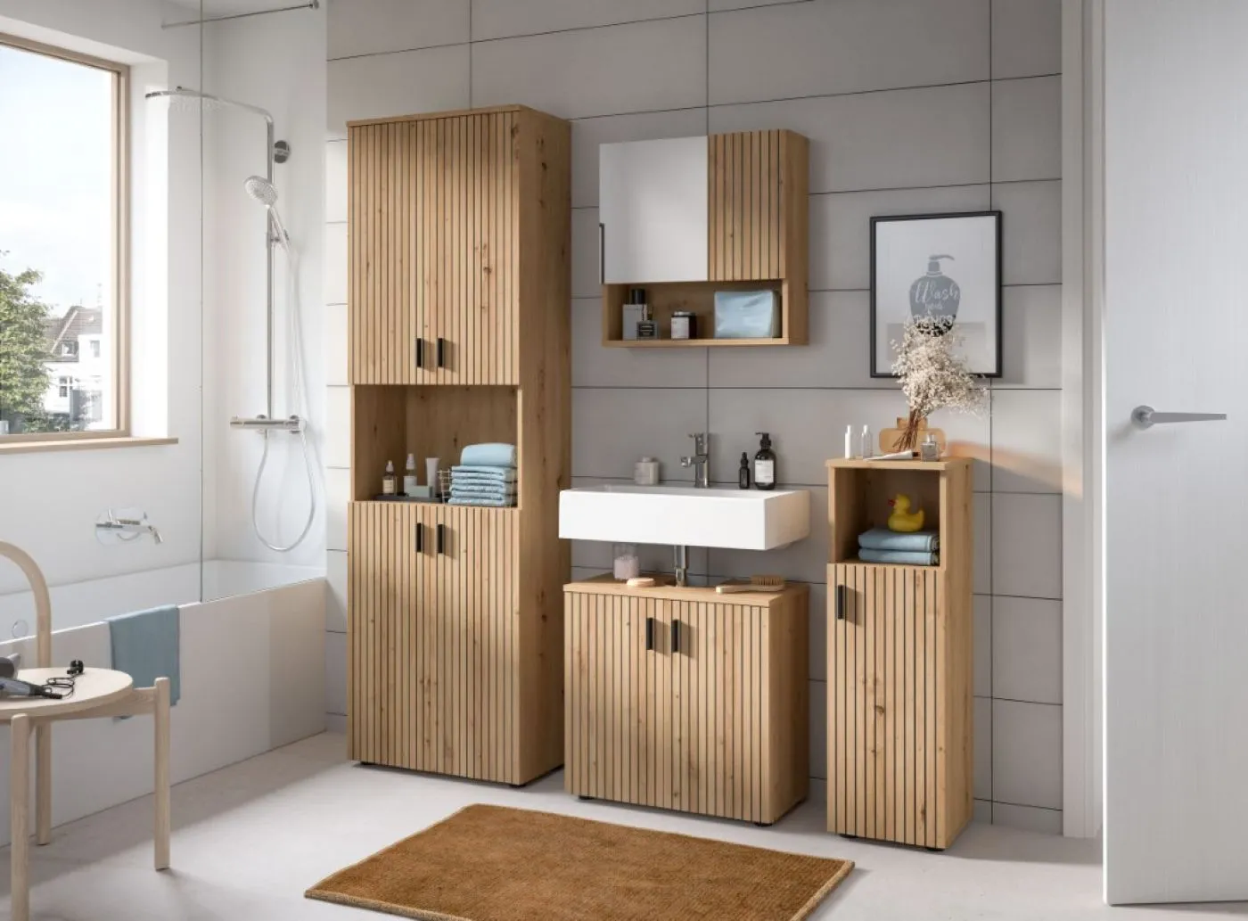 Badkombination Mone 1 | 3-teilig | Artisan Oak mit Aufsatzleuchte