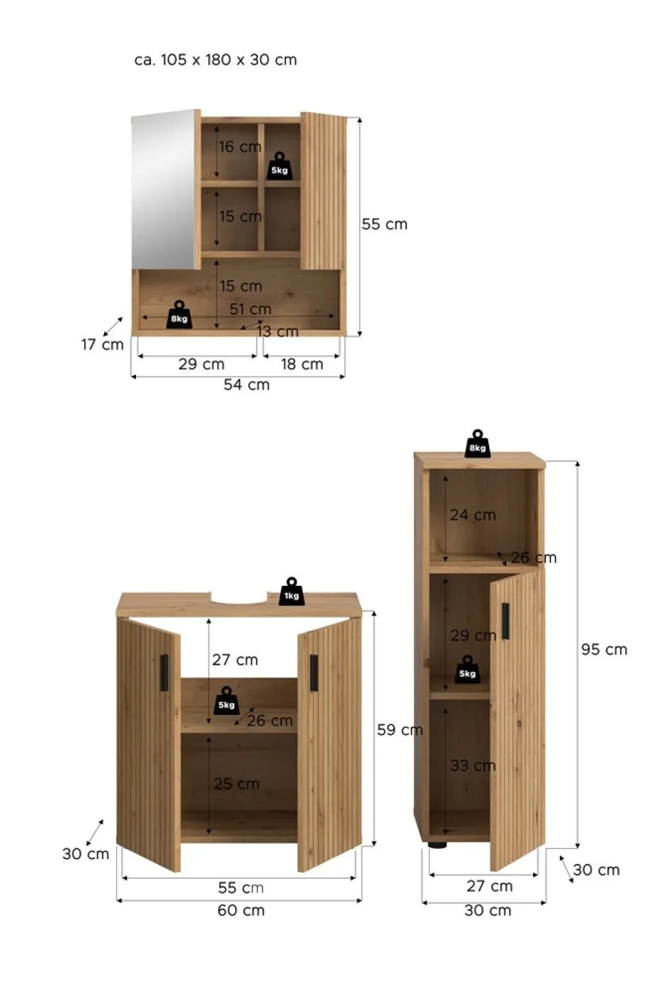 Badkombination Mone 1 | 3-teilig | Artisan Oak ohne Aufsatzleuchte