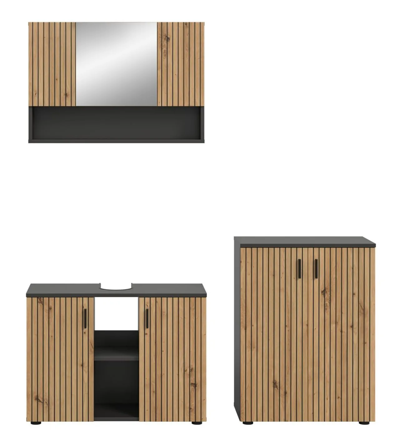 Badkombination Mone 1 | 3-teilig | Basalt grau / Artisan Oak
