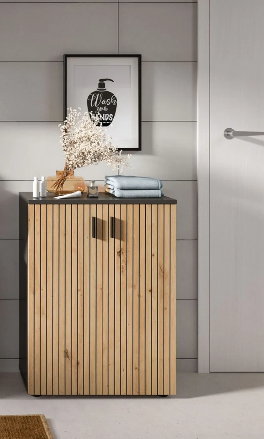 Badkombination Mone 1 | 3-teilig | Basalt grau / Artisan Oak ohne Aufsatzleuchte
