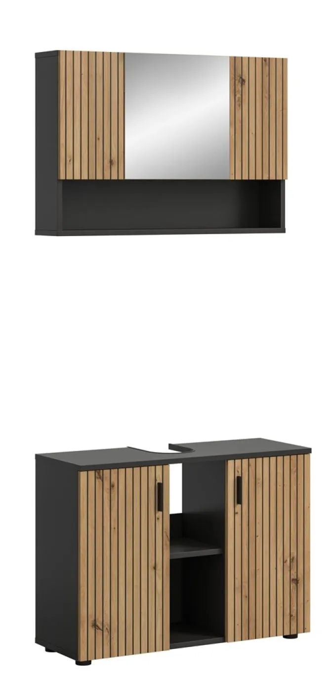 Badkombination Mone | 2-teilig | Basalt grau / Artisan Oak ohne