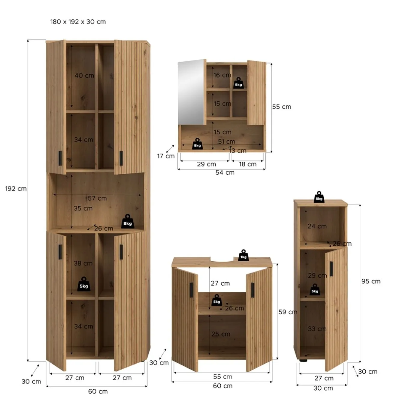 Badkombination Mone | 4-teilig | Artisan Oak