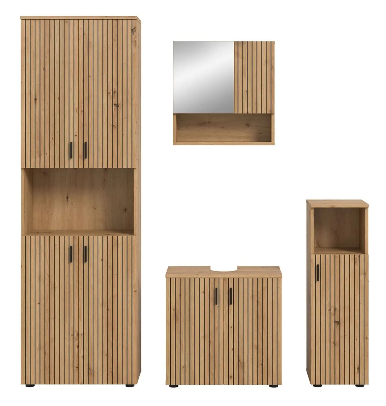Badkombination Mone | 4-teilig | Artisan Oak mit Aufsatzleuchte