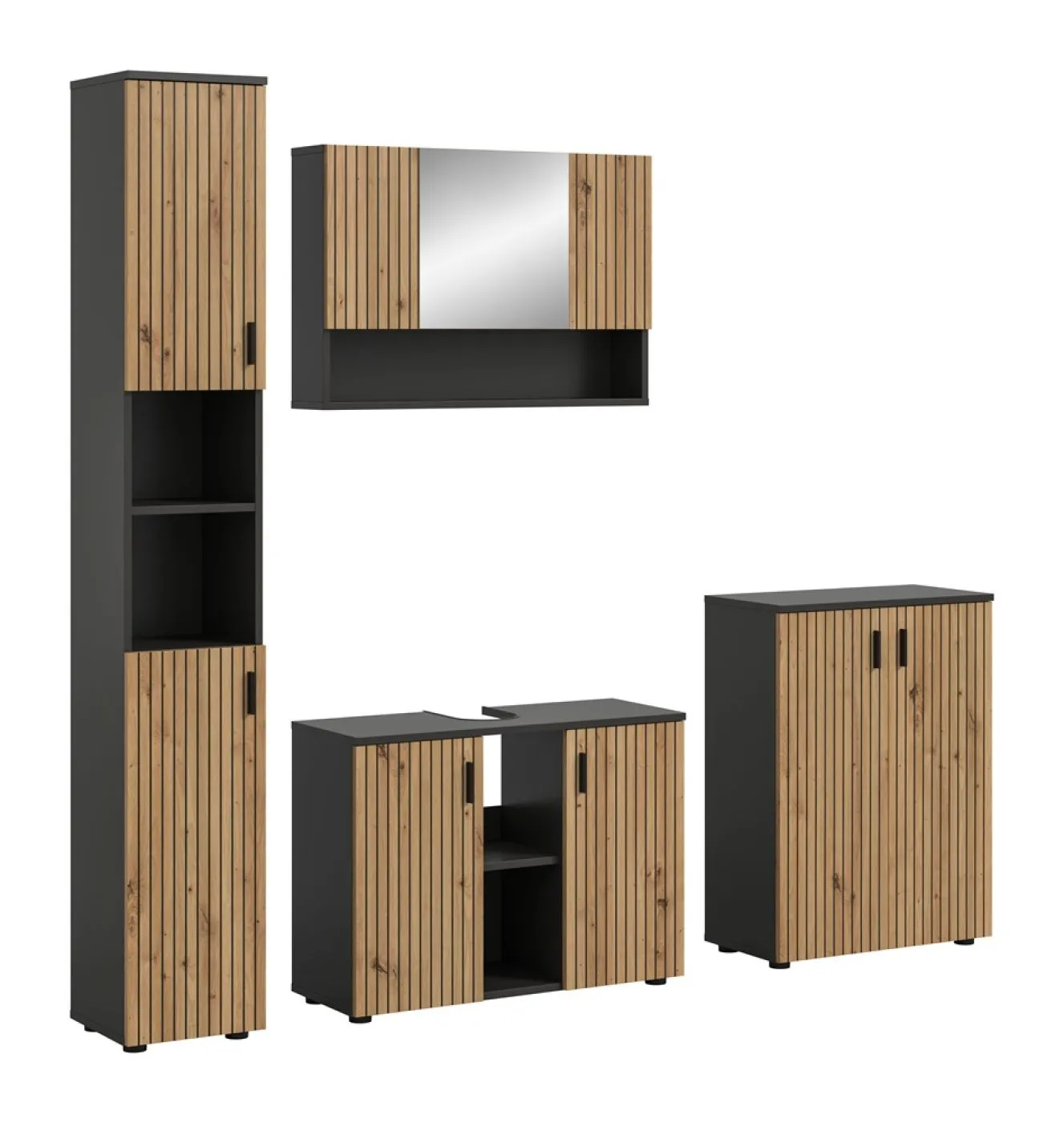 Badkombination Mone | 4-teilig | Basalt grau / Artisan Oak