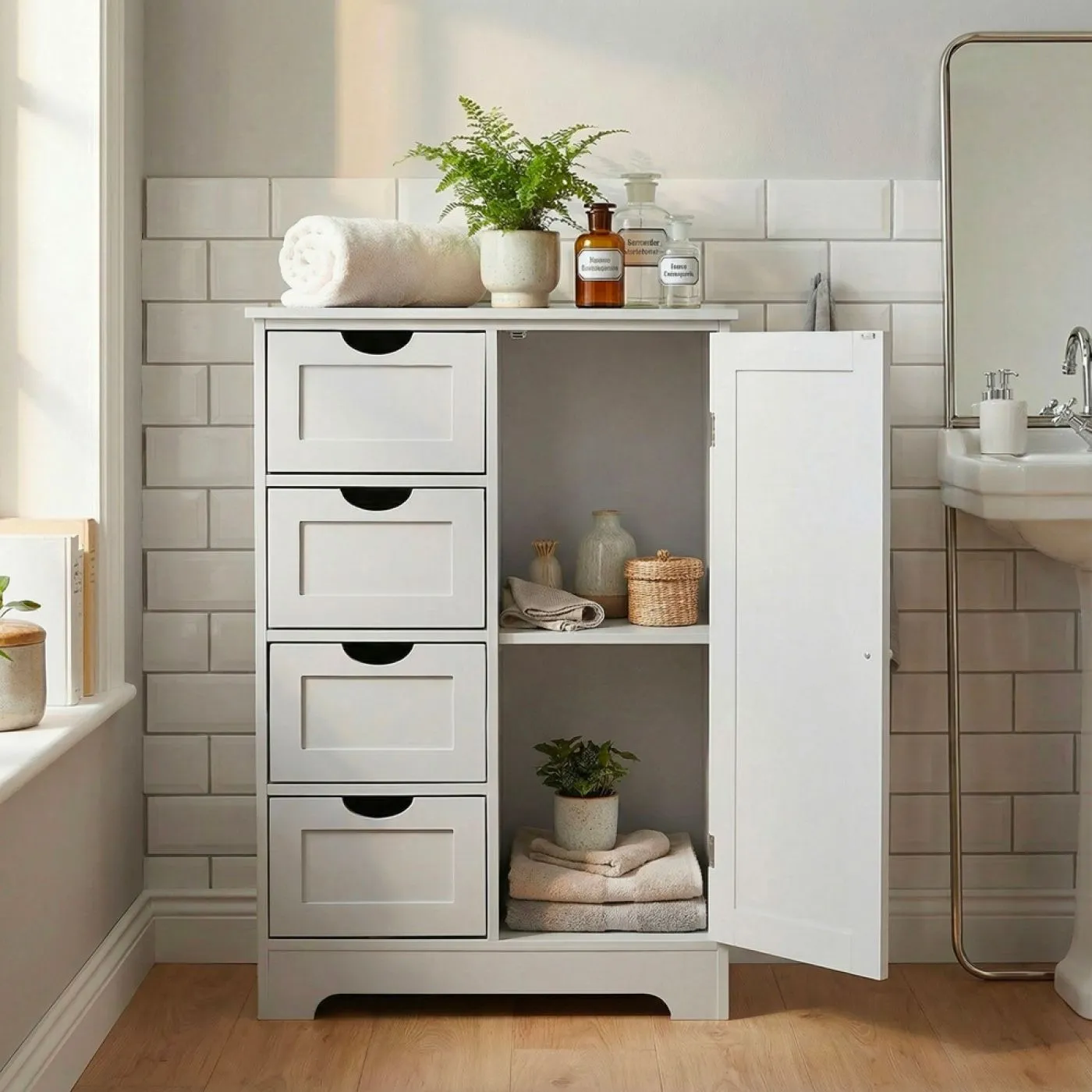 Badschrank Badezimmerkommode Zisan mit Schubkästen | weiß