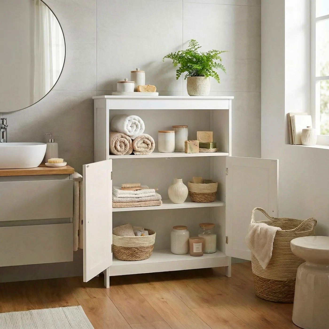 Badschrank Badezimmerkommode Zisan | weiß