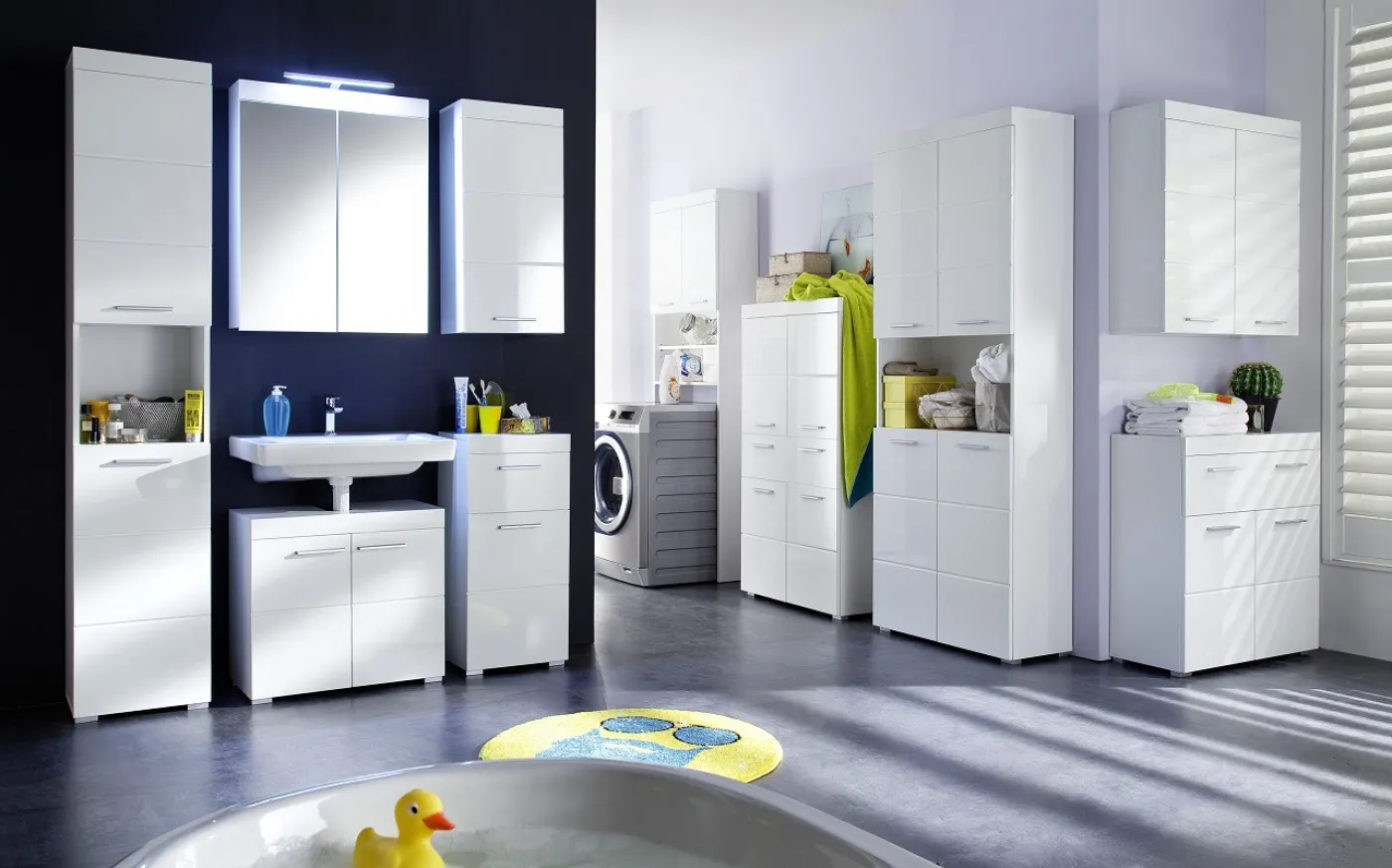 Badschrank Badkommode breit Amanda | weiß Hochglanz