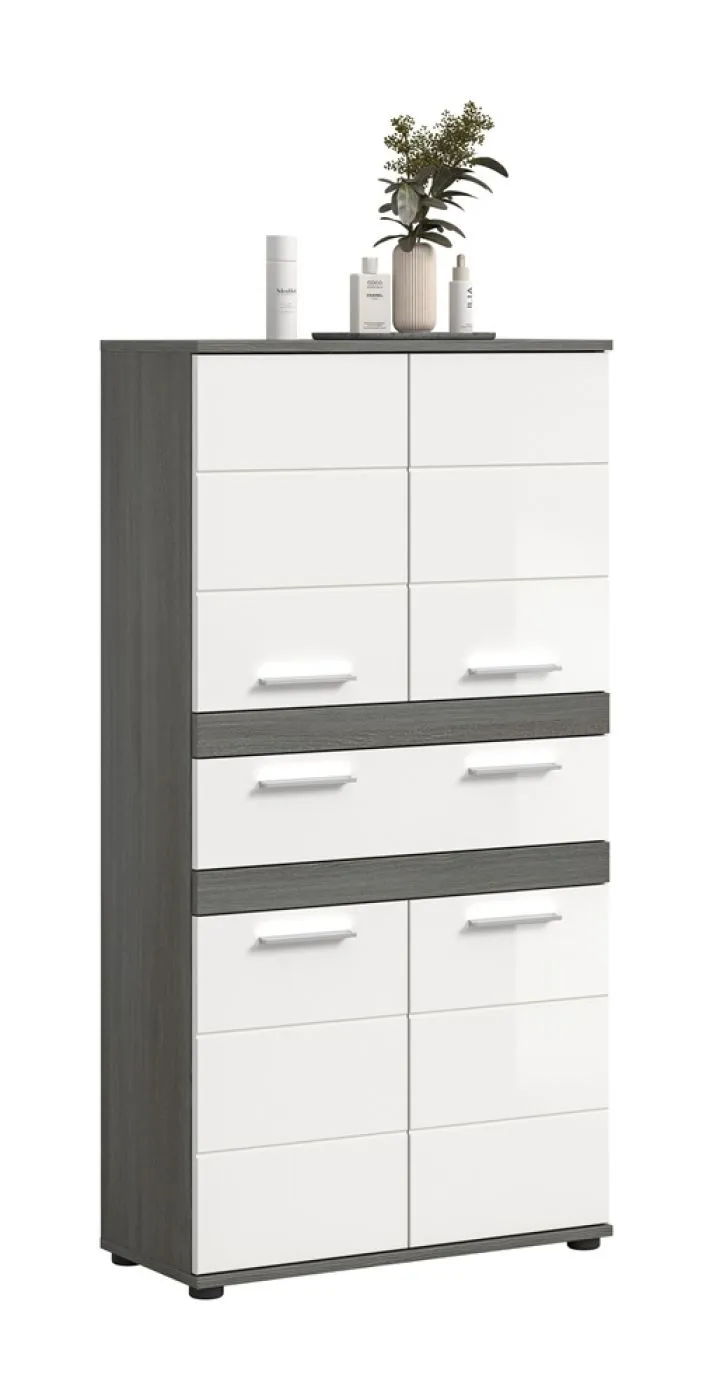 Badschrank Schrank Blake 1 | weiß Hochglanz / Rauchsilber