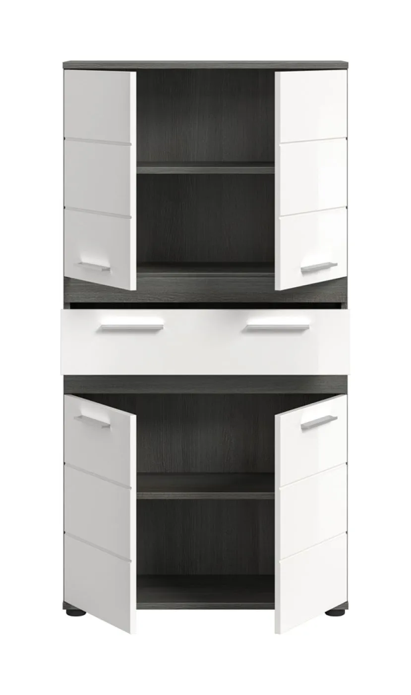 Badschrank Schrank Blake 1 | weiß Hochglanz / Rauchsilber
