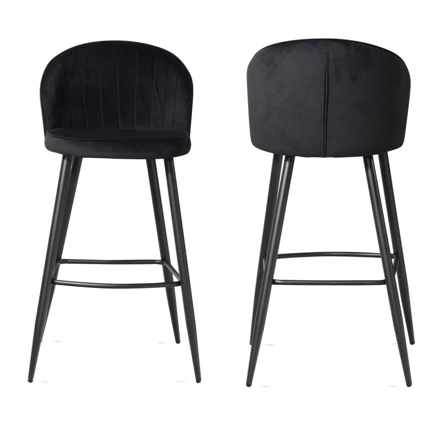 Barhocker 2er Set Shella | mit Fußablage | samt | schwarz