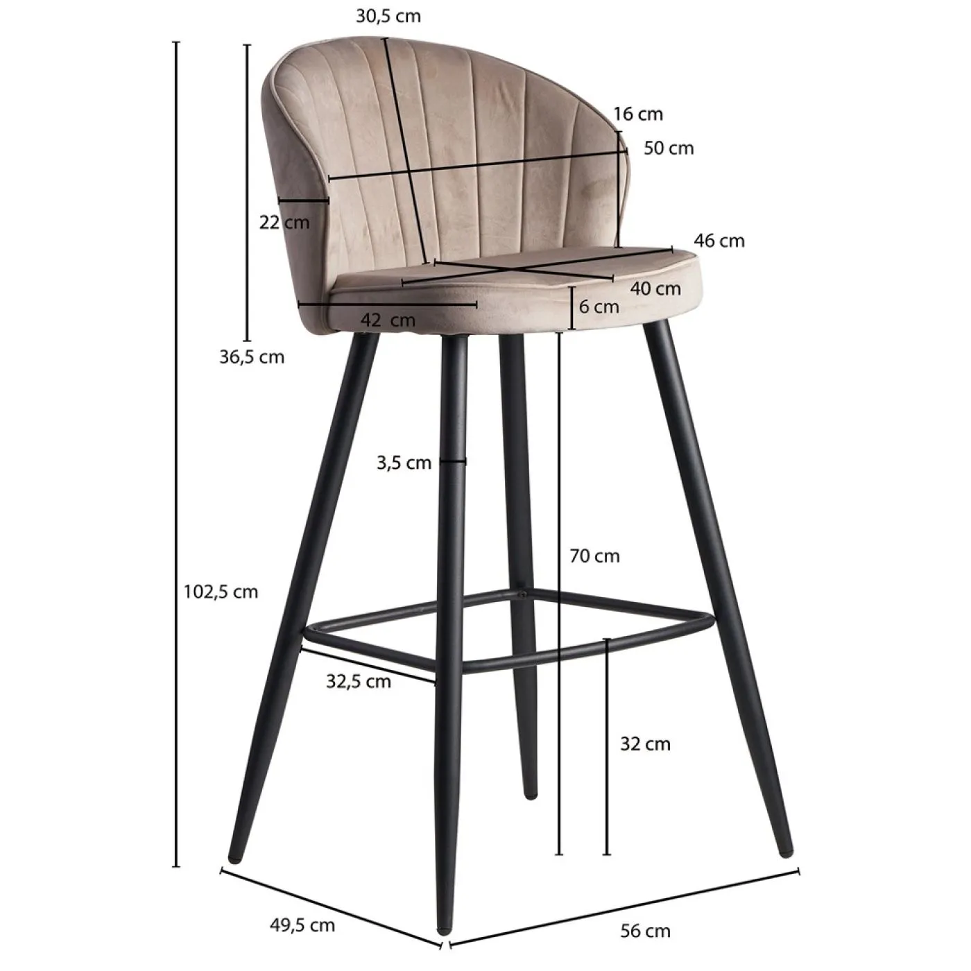 Barhocker Shella | mit Fußablage | samt | beige