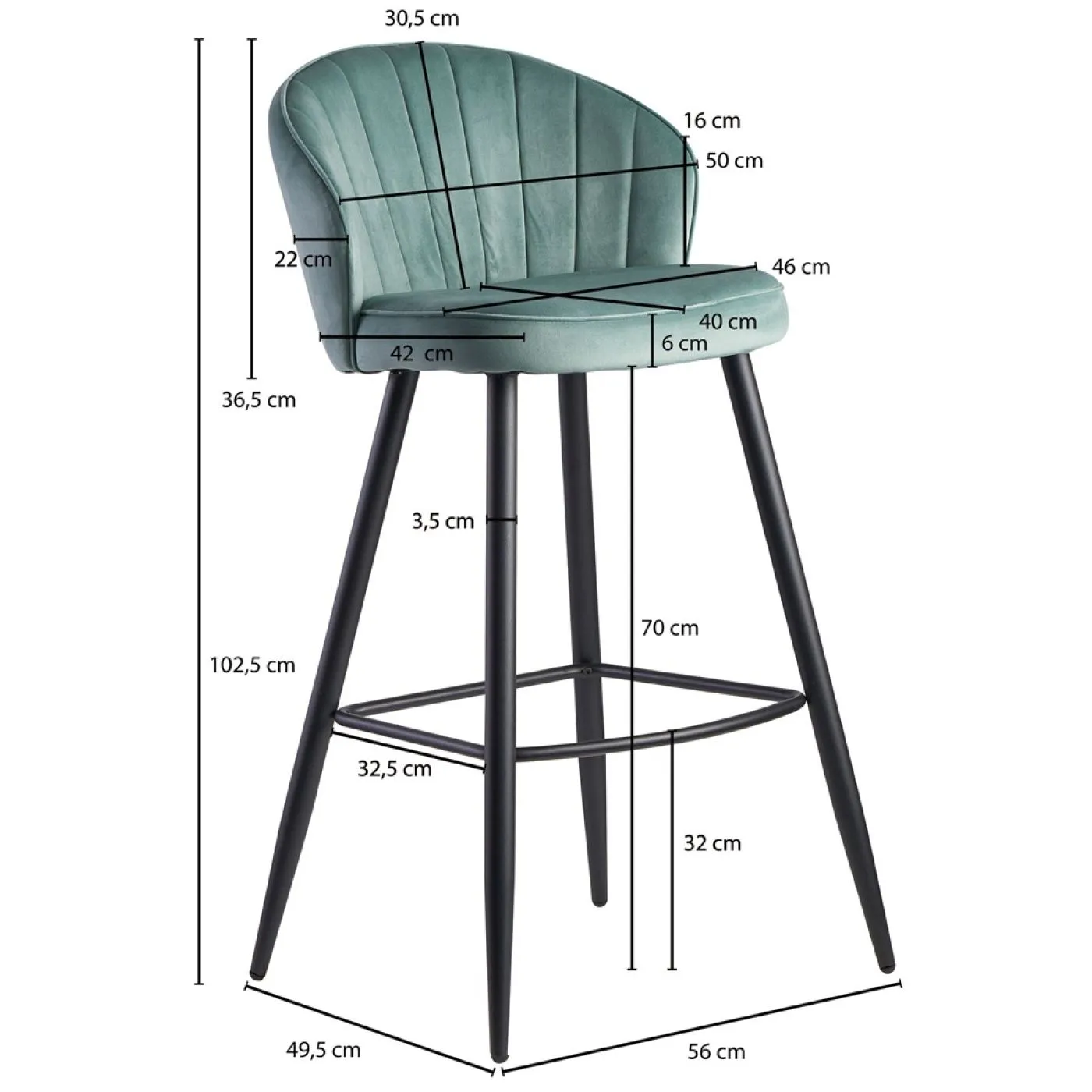Barhocker Shella | mit Fußablage | samt | hellgrün