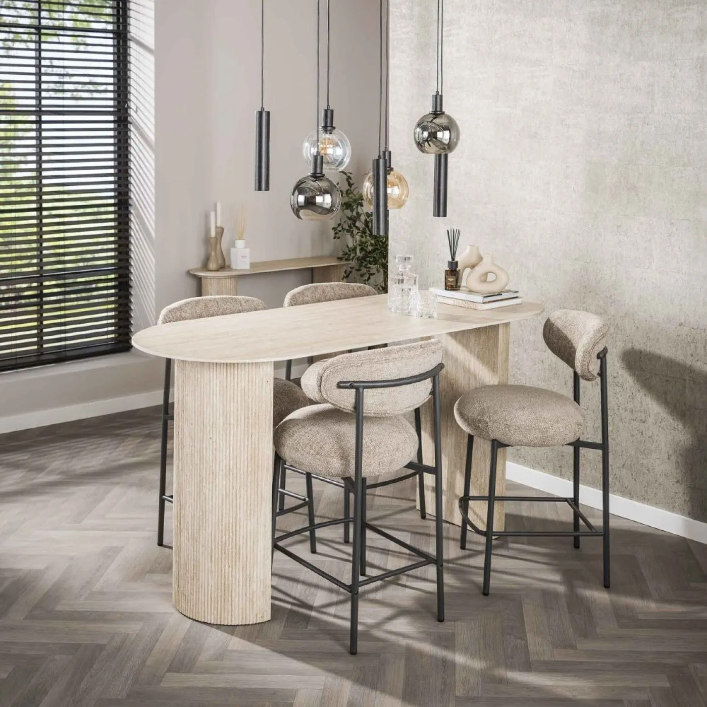 Bartisch Homa | oval | 180 cm | Keramik | Travertin