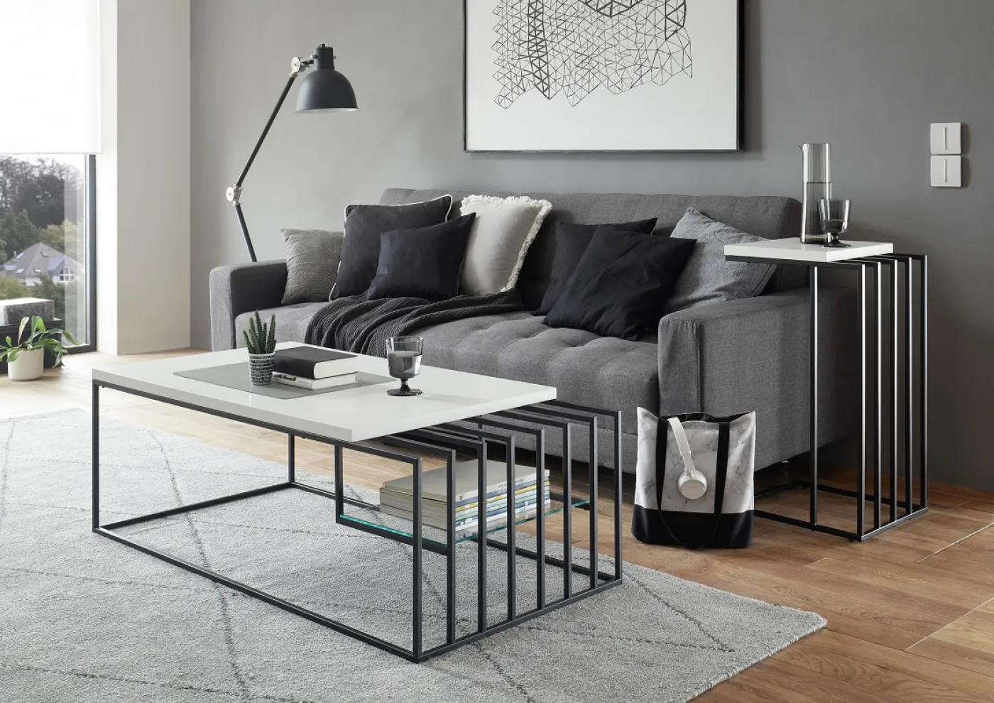 Beistelltisch Juba | 40x35 | weiß matt / schwarz