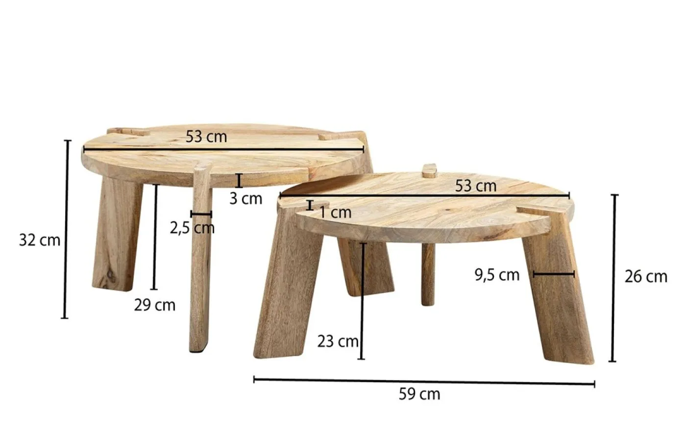 Beistelltisch Set Bermo 2-teilig | Mango massiv