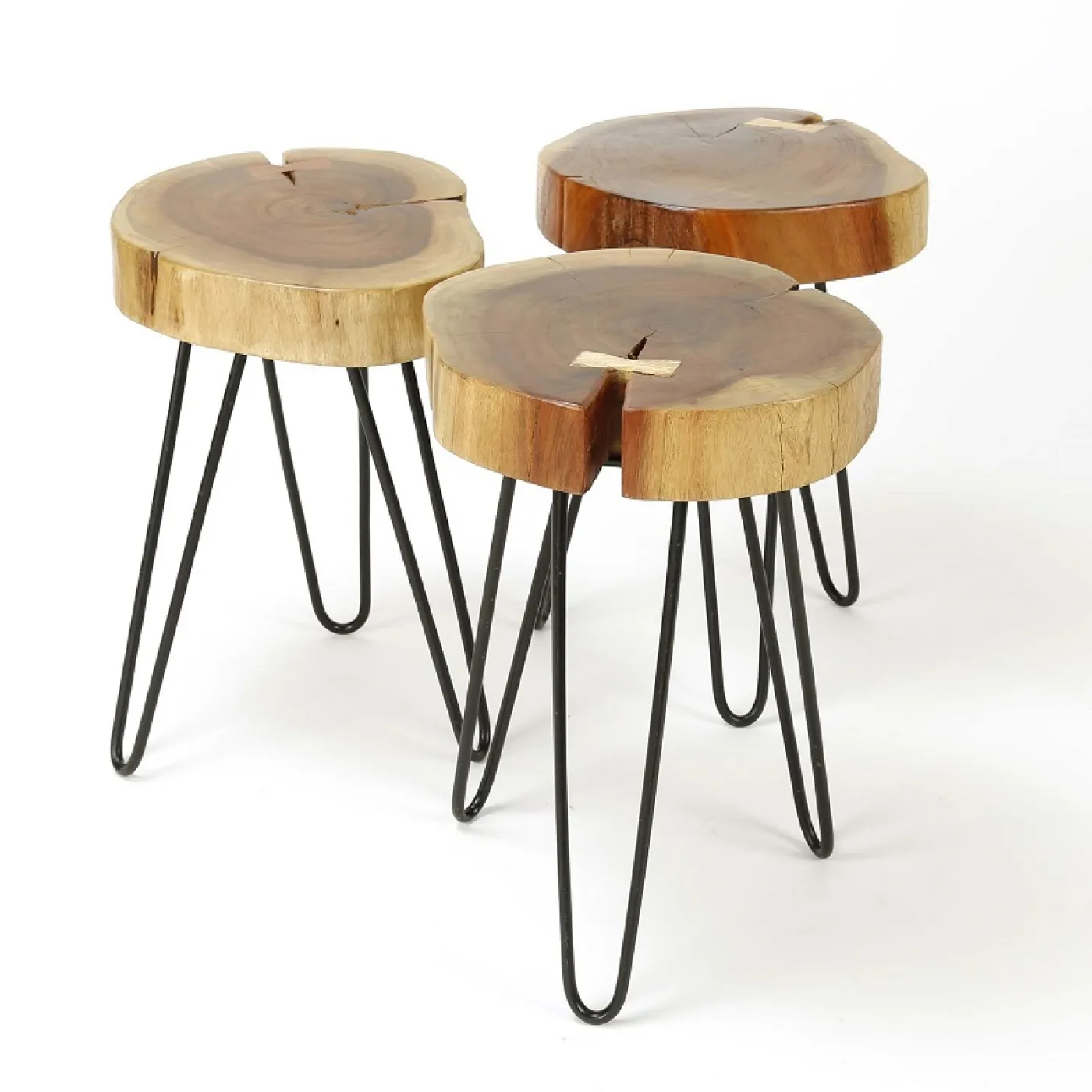 Beistelltisch Set Mor 2-teilig | Akazie massiv | 32x32 | Baumstamm