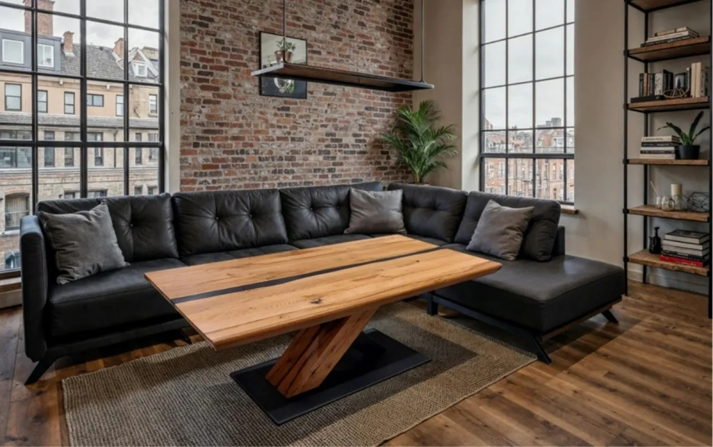 Couchtisch Camden | Eiche massiv | 110 cm | Eiche / schwarz
