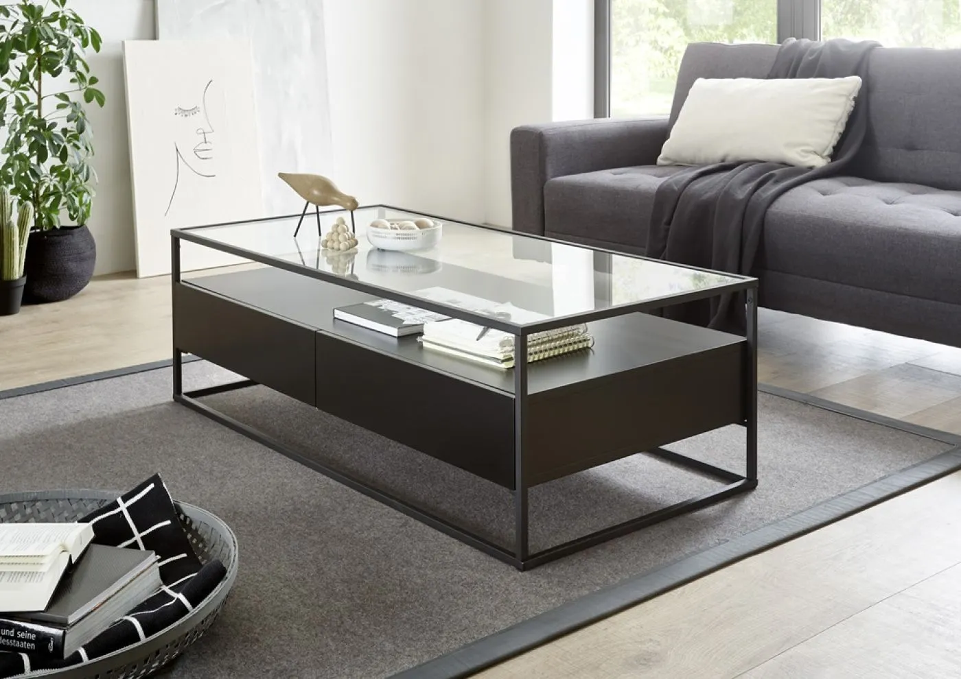 Couchtisch Evora mit Glasplatte | 120x60 | schwarz