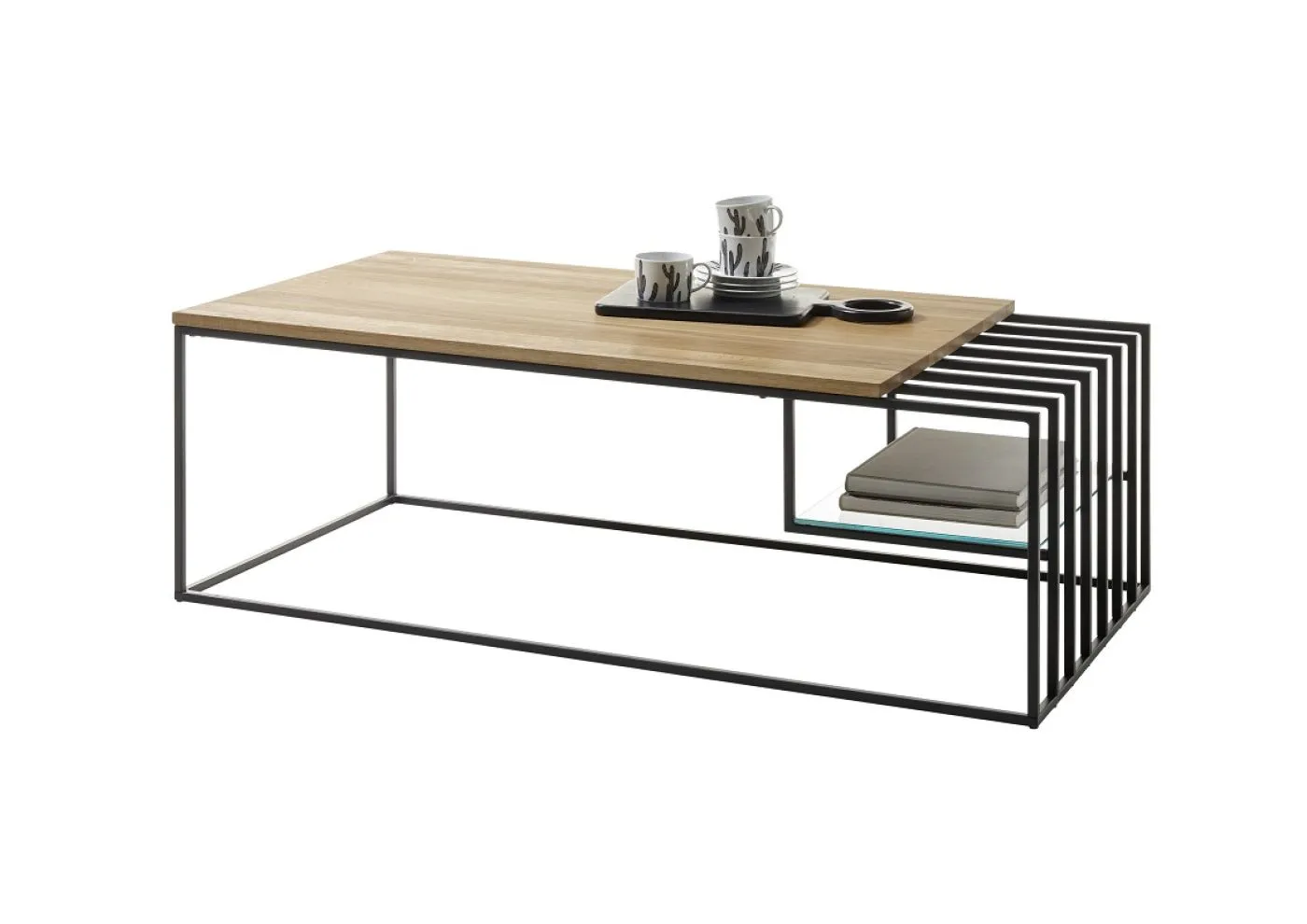 Couchtisch Juba | Eiche massiv | 120x60 | Eichefarben / schwarz