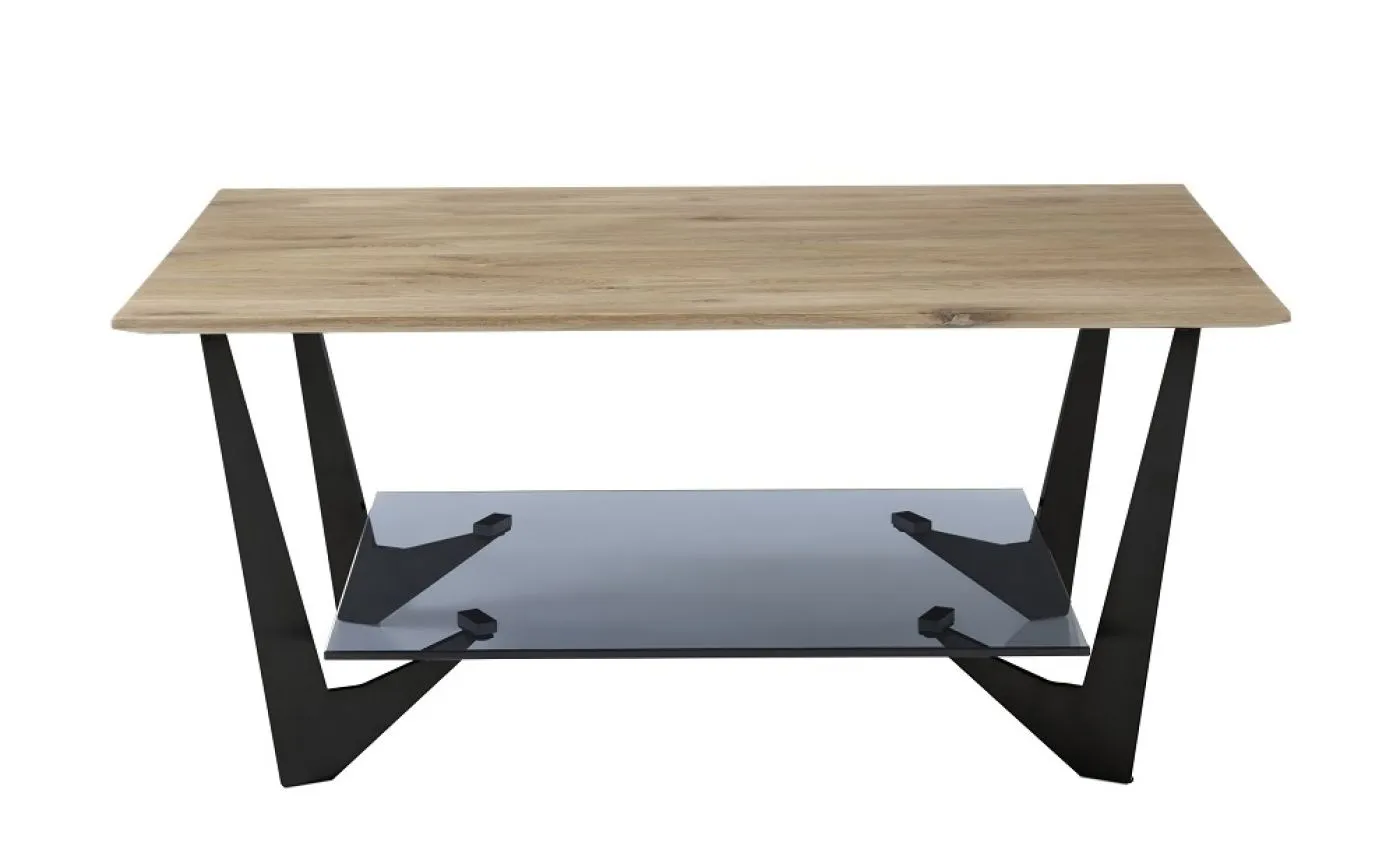 Couchtisch Leon mit Glasablageplatte | 90x60 | Eiche massiv