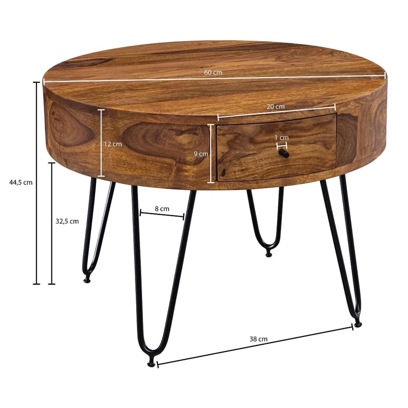 Couchtisch Mito | ∅60 | Sheesham Holz massiv | braun