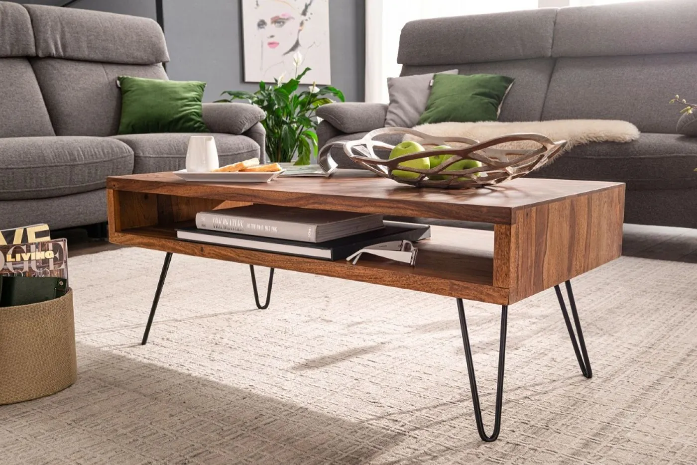Couchtisch Mito | mit Ablagefach | Sheesham Holz massiv | braun