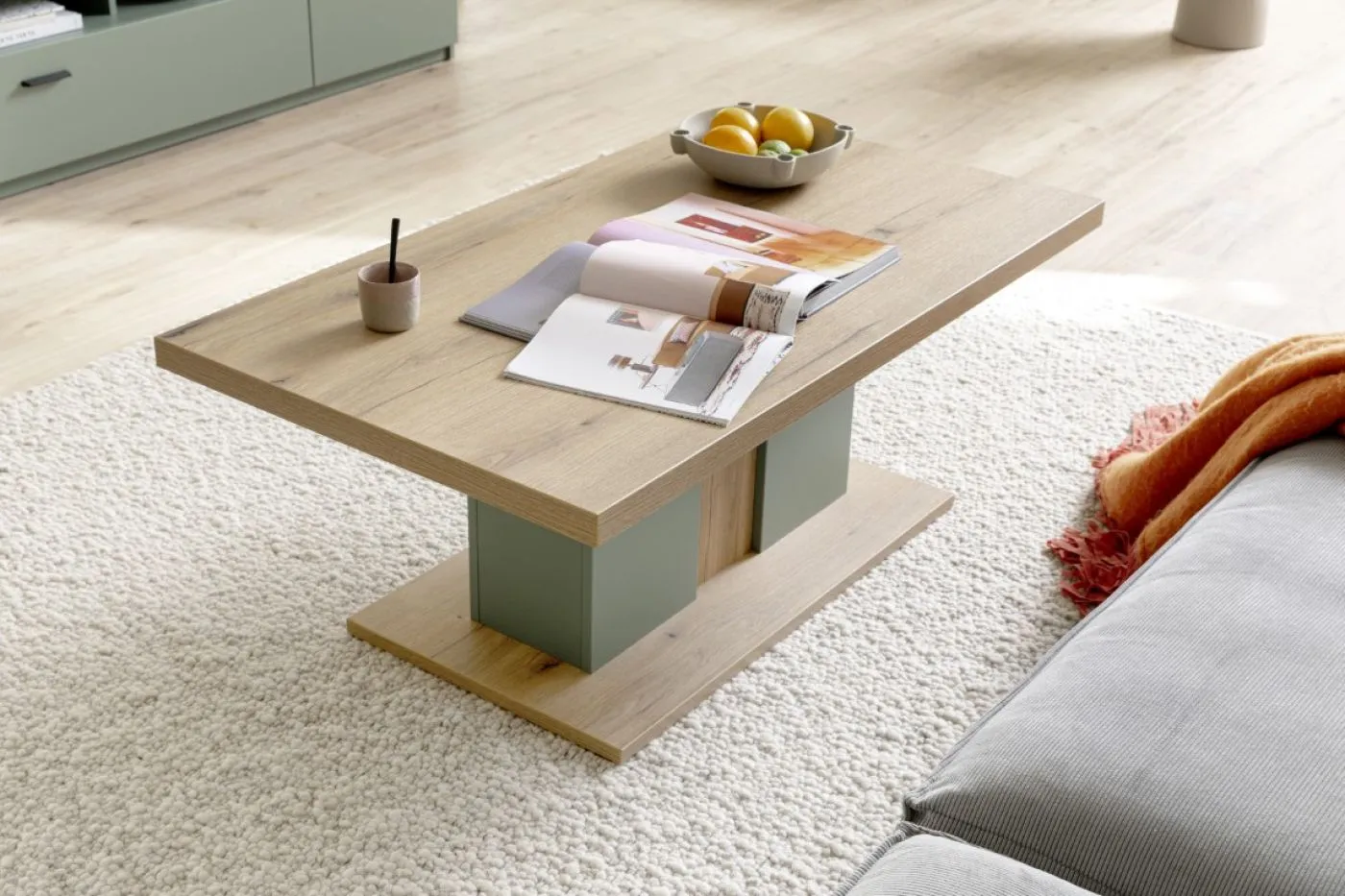Couchtisch Moniz | Salbei grün / Eiche Evoke | 115x65