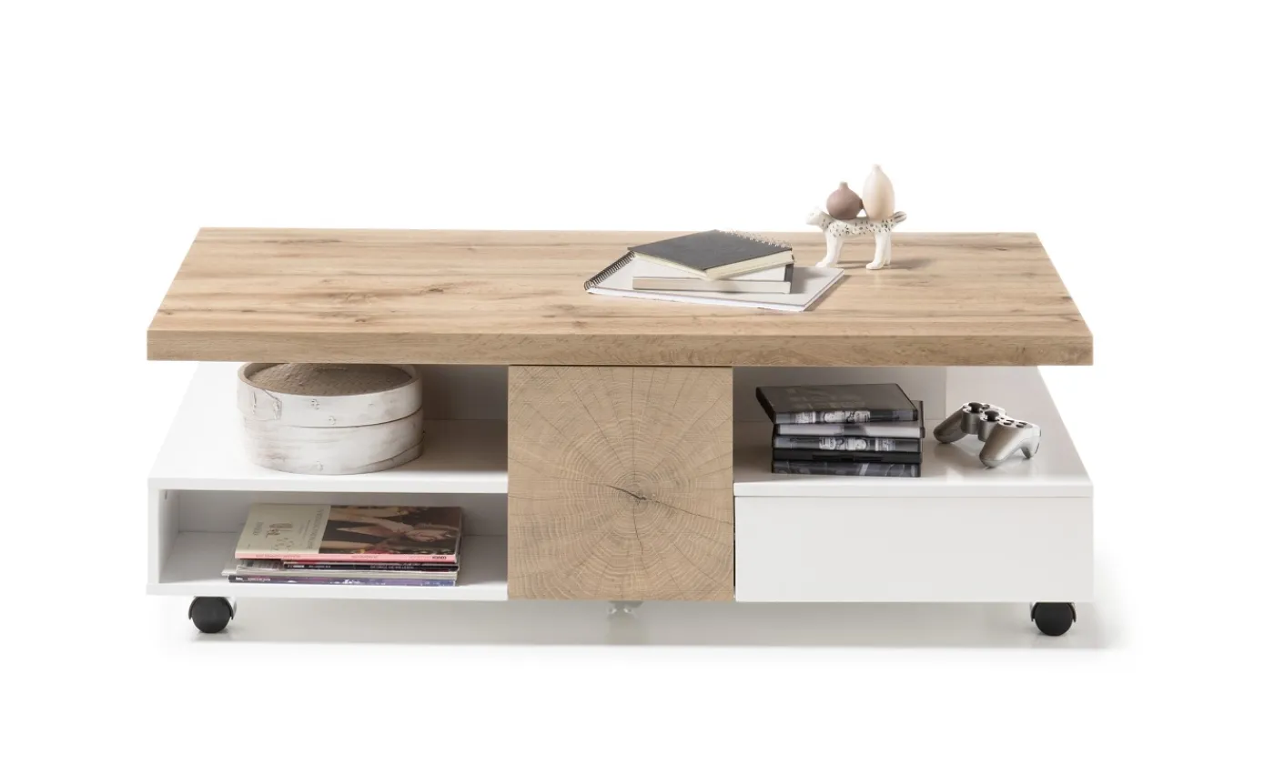 Couchtisch Rennes | auf Rollen | 120x60 | Eichefarben / weiß matt